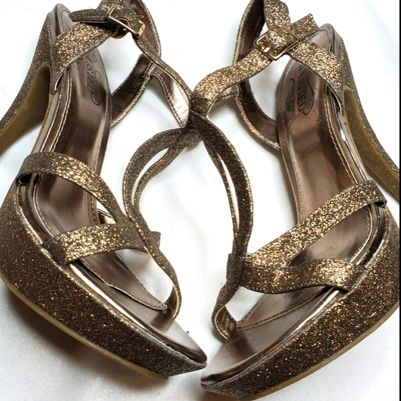 Unlisted Gold Shimmer Glitter Strappy Heels - Picture 8 of 14